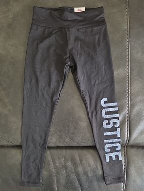 NWT Justice Girls' Black Leggings with Glitter Logo